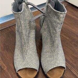 Toms Textured Gray Peep-Toe Ankle Booties